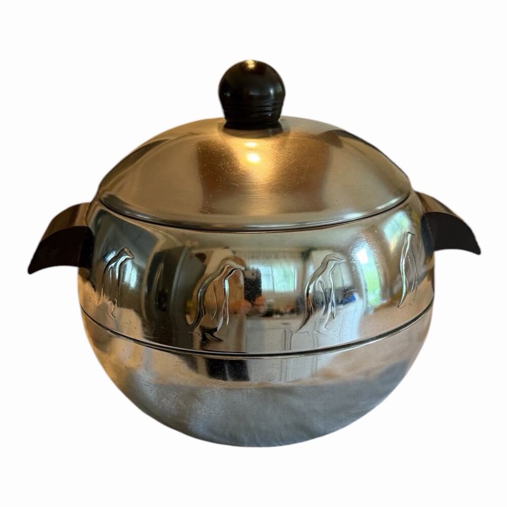 Vintage 1950’s West Bend Penguin Hot Cold Server Ice Bucket Crome W/Handles USA